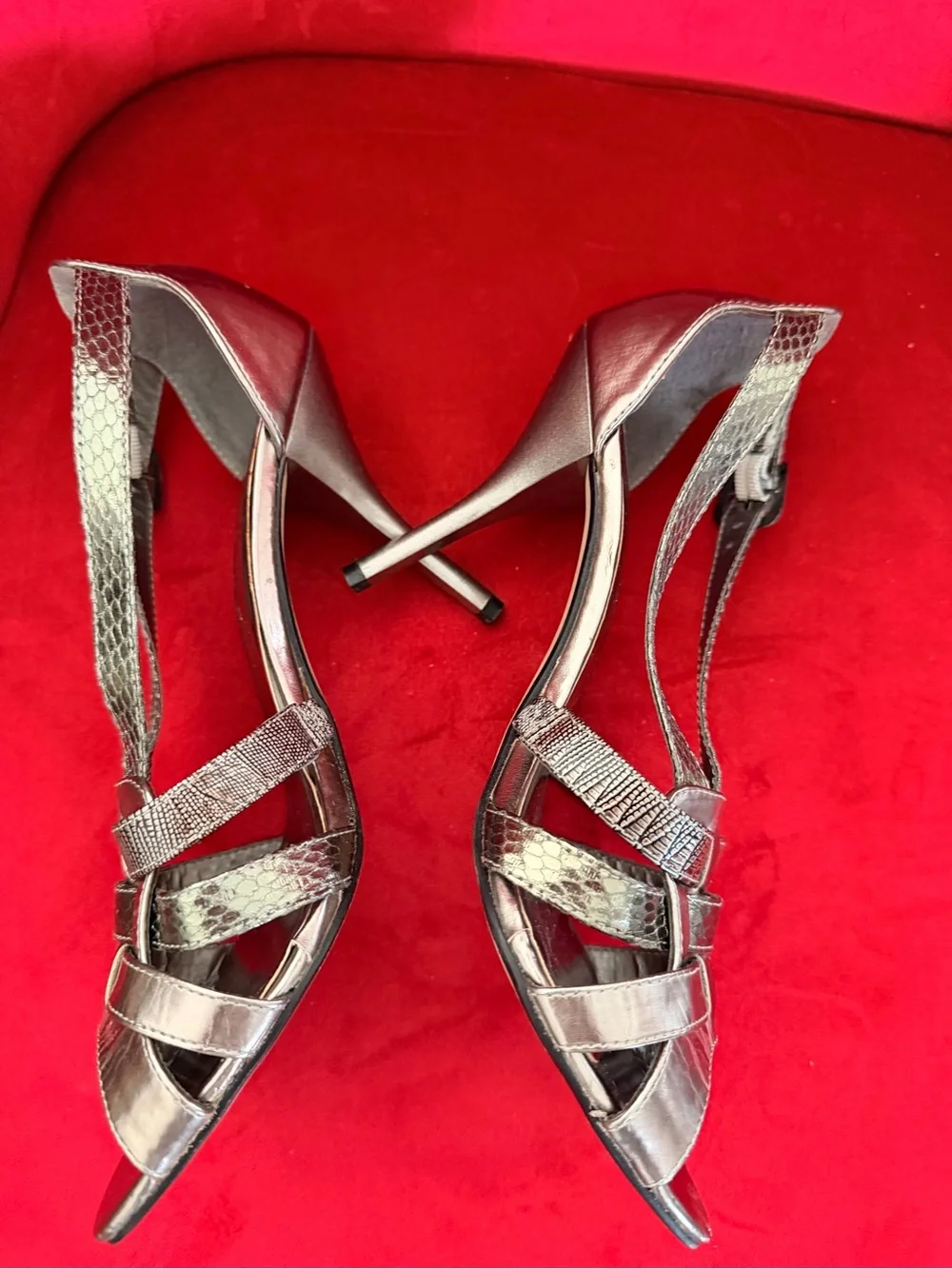 Metallic Silver Strappy High Heel Sandals -